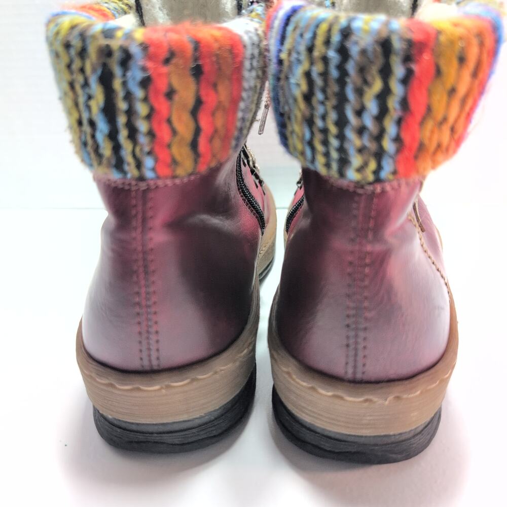 Rieker Felicitas Ankle Boots Red Sherpa Lined Side Zip Lace Up Women's 9 - Picture 6 of 8
